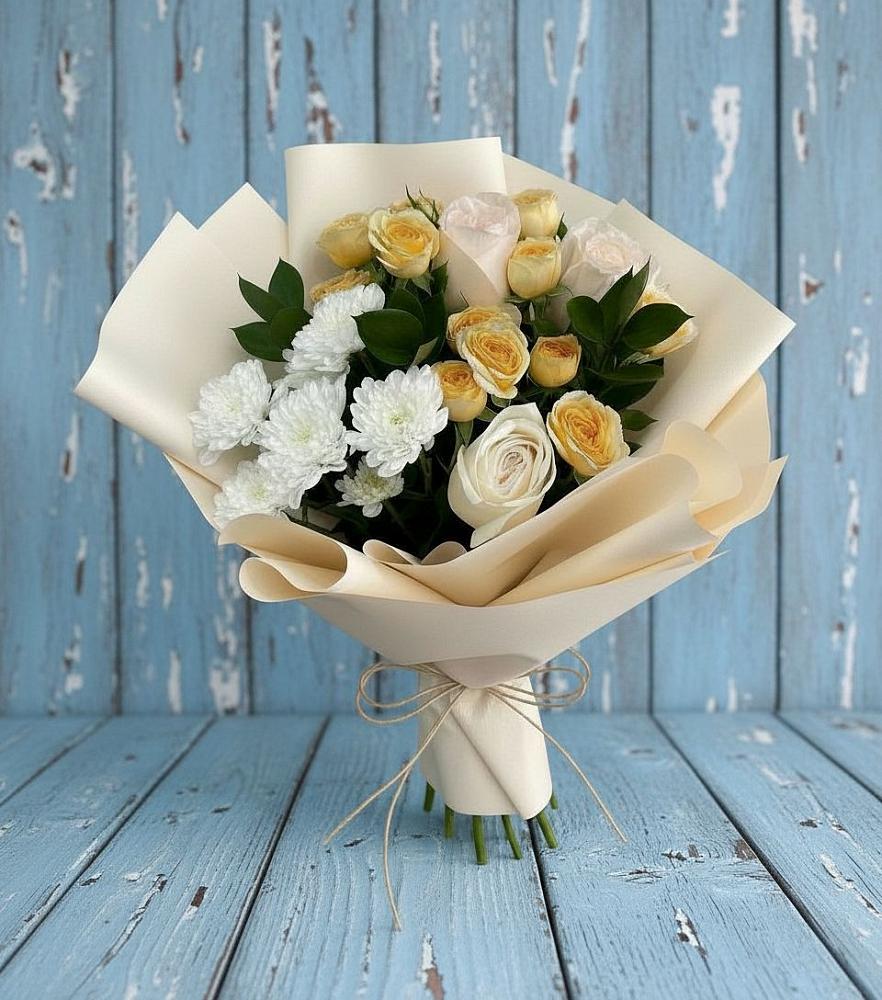 Букет цветов из: Розы и Хризантемы в Пущино