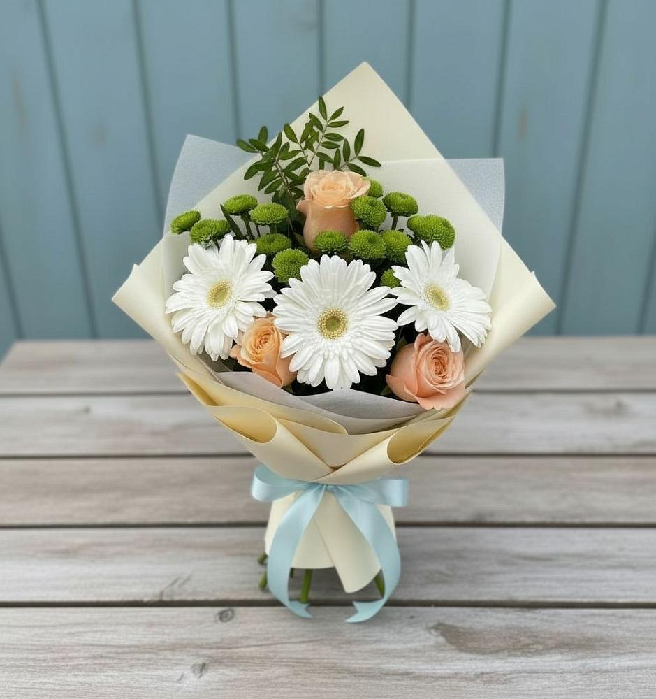 Букет цветов из: Герберы, Розы и Хризантемы в Пущино