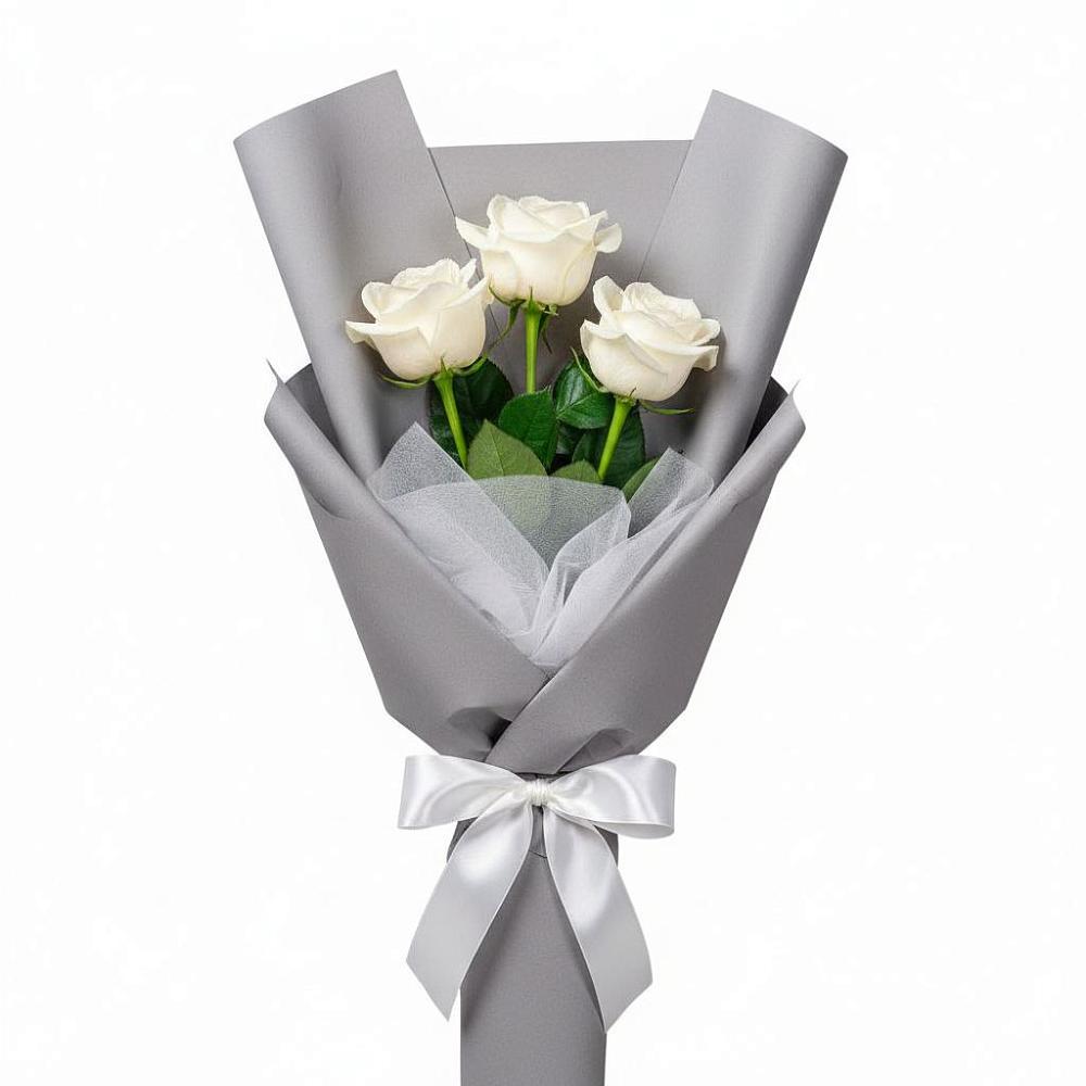 Букет 3 белые розы в Пущино Букет 3 белые розы в Пущино