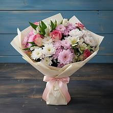 Букет цветов из:  Хризантемы, Альстромерии и Розы в Пущино