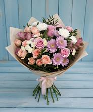 Букет цветов из:  Хризантемы, Розы и Альстромерии #REPLACE_PRED# Пущино