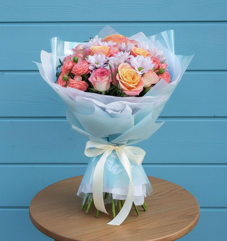 Букет цветов из: Хризантемы и Розы в Пущино