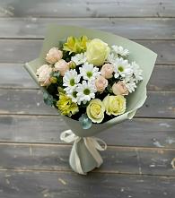 Букет цветов из:  Альстромерии, Розы и Хризантемы в Пущино