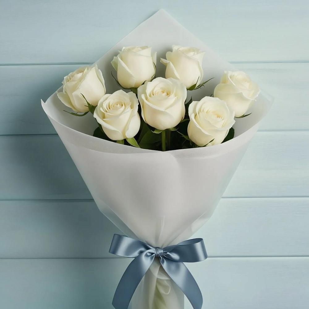 Букет 7 Белых роз Эдлесс Лав в Пущино